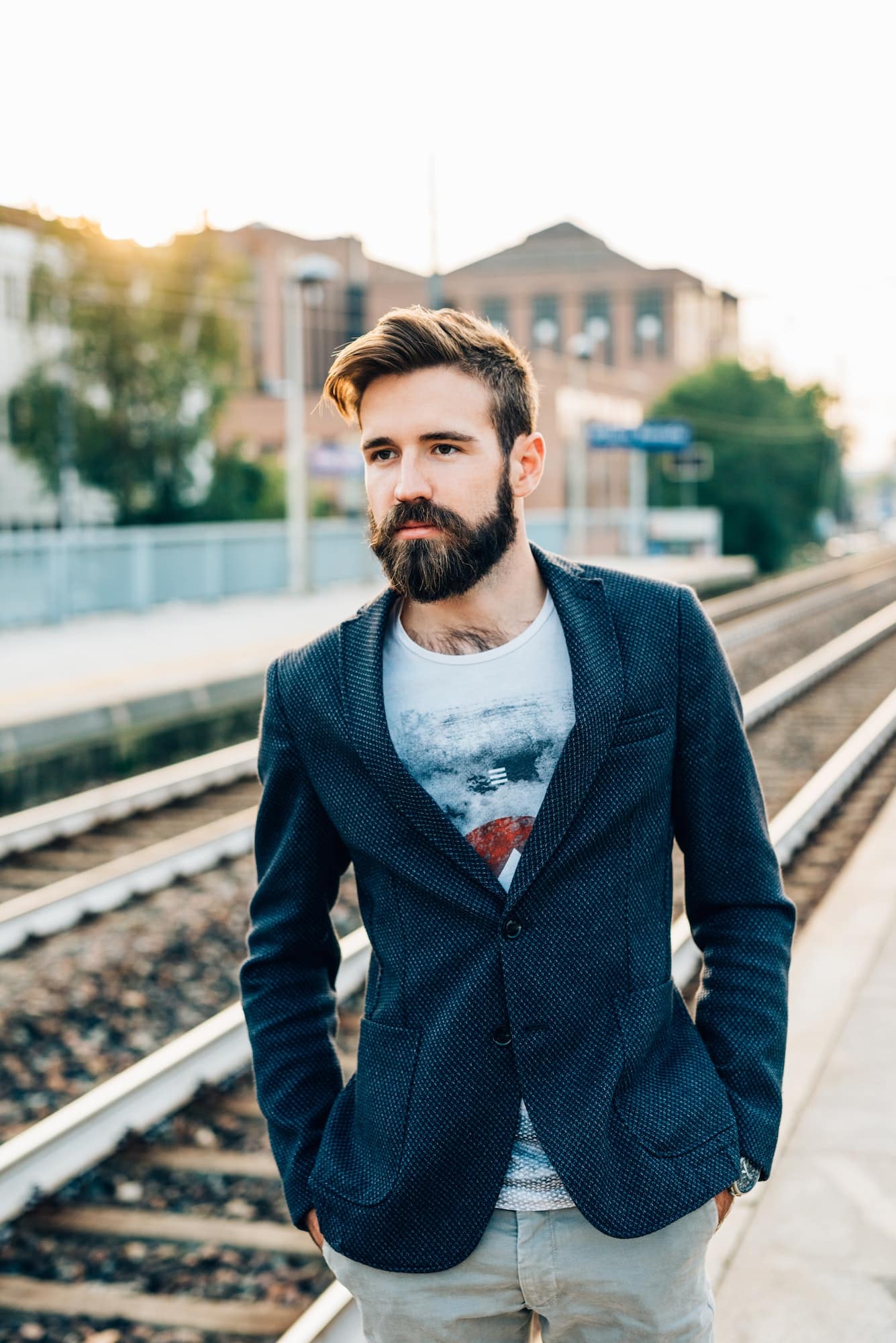 Young bearded man outdoor